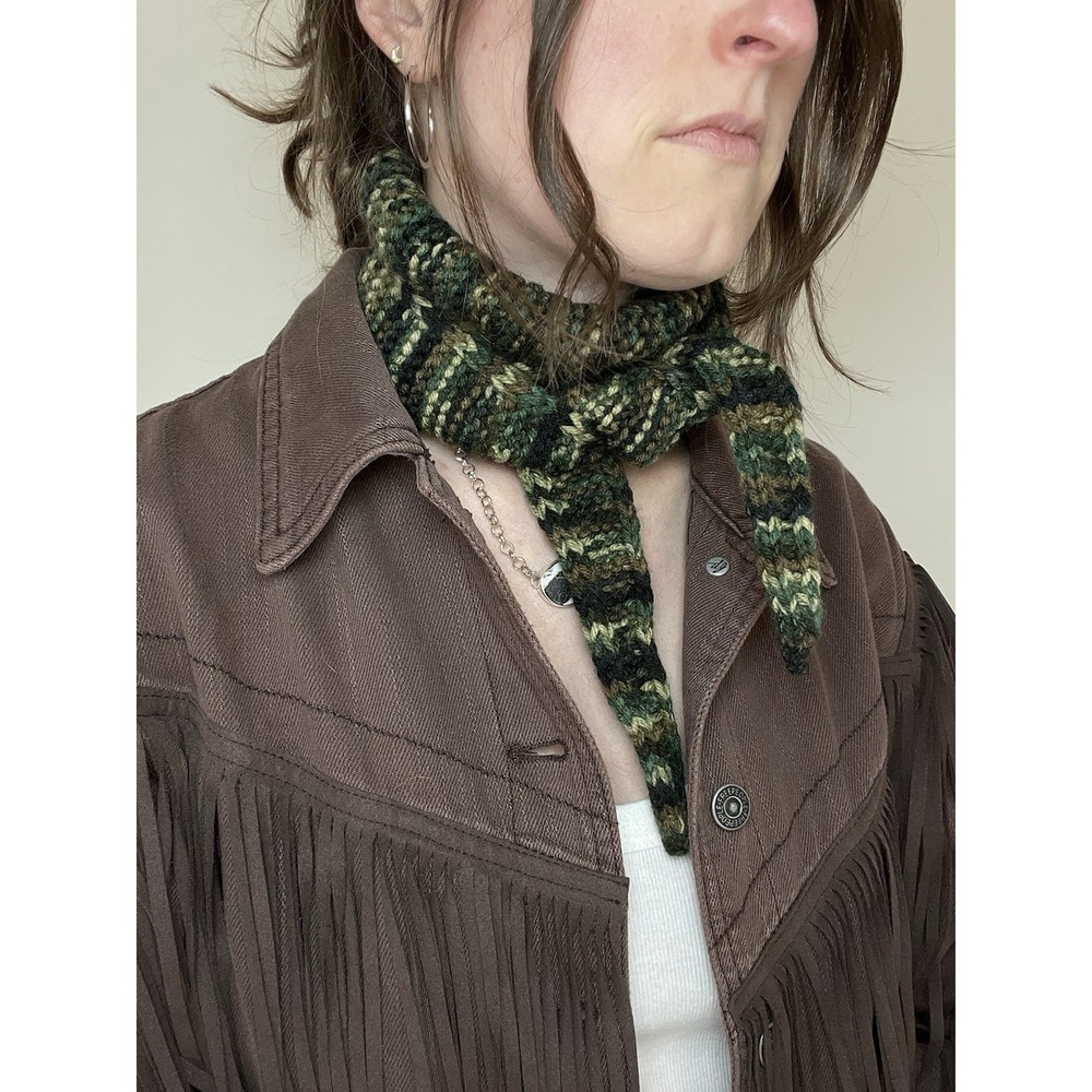 Hand-Crocheted Sophie Scarf - Camouflage Green & Brown Yarn‎  🐊🖤